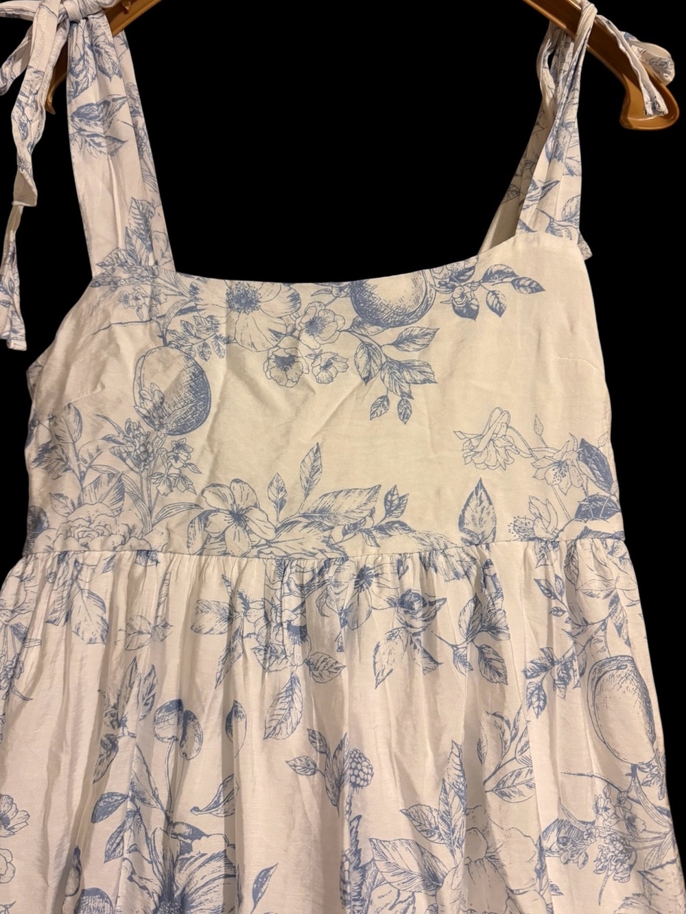White and Blue Floral Sundress with Tie Straps - Picture 4 of 7